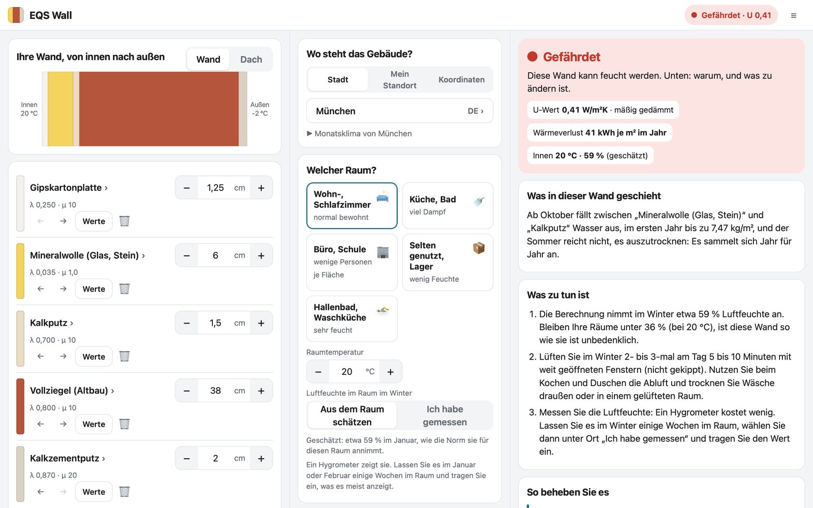 Auf dem Mac: Wand, Ort und Ergebnis nebeneinander